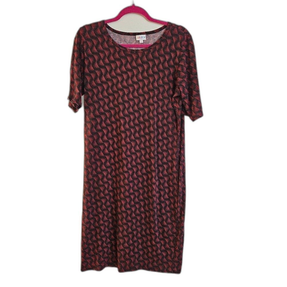 LulaRoe Casual T-shirt Dress Geometric Pattern Burgundy Black XL